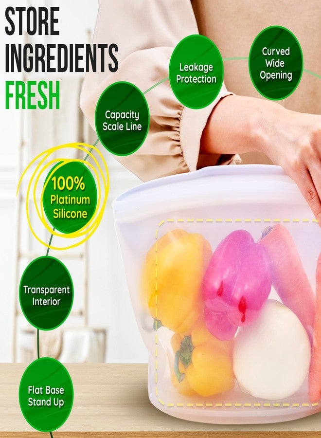 Firgi Premium Platinum Silicone Reusable Food Storage Bags 3-Pack (17 fl oz + 29 fl oz + 51 fl oz), Airtight Zip Lock Bags for Food, BPA-Free Silicone Freezer Bags, Brown - Image 5